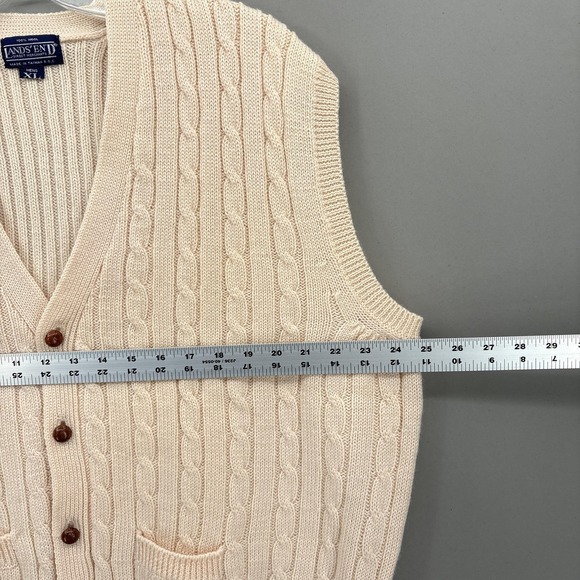 Vintage Lands' End Sweater Vest Mens XL White 100% Wool Cable Grandpa Cardigan - Picture 6 of 10